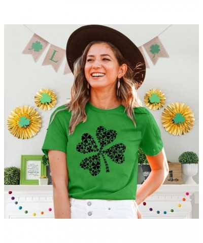 St. Patrick's Day Shirts for Women Lucky Green Shamrock Funny Cute Graphic Tee Tops Irish Gifts Green-bk Logo $11.25 Activewear