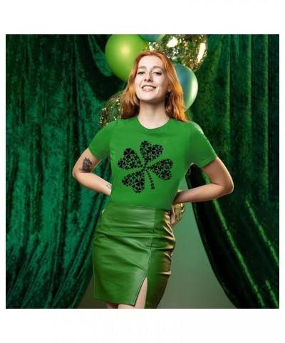 St. Patrick's Day Shirts for Women Lucky Green Shamrock Funny Cute Graphic Tee Tops Irish Gifts Green-bk Logo $11.25 Activewear