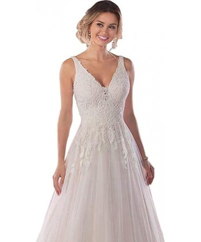 Women's Boho Wedding Dresses for Bride A-line V-Neck Lace Tulle Beach Bridal Gowns Ivory $44.66 Dresses