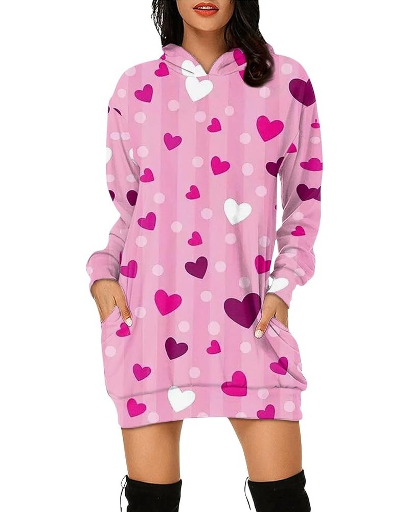 Women's Hooded Sweatshirt Lightweight Long Sleeve Pullover Heart Print Hoodie Dress with Pockets Red $8.82 Hoodies & Sweatshirts