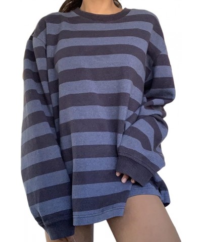 Women Baggy Striped Shirt Crewneck Y2k Oversized Stripes Print Top Pullovers Fairy Grunge Teen Girls Vintage Tee 2000s B818 B...