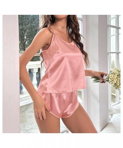 Pajamas Set Soft Women Satin Sleepwear Lingerie 2 Piece Silk Pjs Cami Top and Shorts Two-Piece V Neck Sleepwear Lounge Sets P...