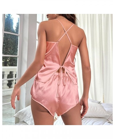 Pajamas Set Soft Women Satin Sleepwear Lingerie 2 Piece Silk Pjs Cami Top and Shorts Two-Piece V Neck Sleepwear Lounge Sets P...