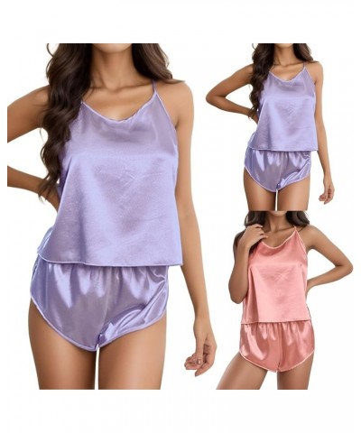 Pajamas Set Soft Women Satin Sleepwear Lingerie 2 Piece Silk Pjs Cami Top and Shorts Two-Piece V Neck Sleepwear Lounge Sets P...