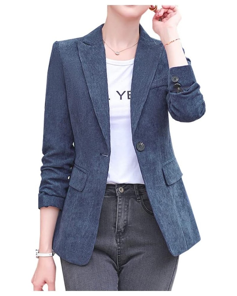 Women's Slim Fit Corduroy Blazer Coat Button Down Long Sleeve Work Office Outerwear Light Blue $18.71 Blazers