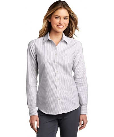 Port Authority® Ladies SuperPro™ Oxford Stripe Shirt Gusty Grey/ White $17.90 Blouses