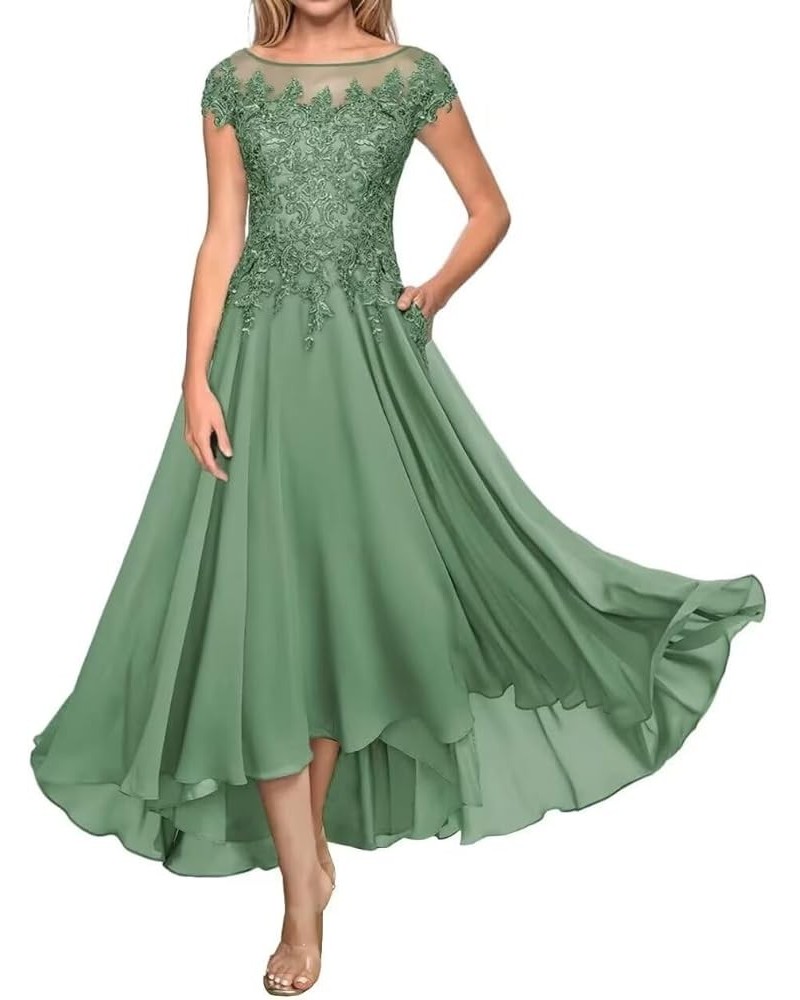 Tea Length Mother of The Bride Dresses A Line Chiffon Lace Applique Formal Evening Dress for Women Wedding Guest Pastel Green...