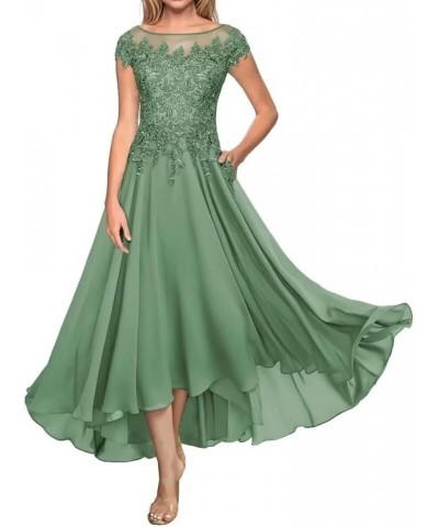 Tea Length Mother of The Bride Dresses A Line Chiffon Lace Applique Formal Evening Dress for Women Wedding Guest Pastel Green...