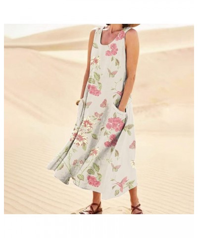 Summer Dresses for Women 2024 Casual Print Boho Sundress Crew Neck Sleeveless Pockets Beach Vacation Maxi Dresses 08-pink $8....