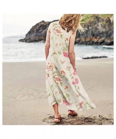 Summer Dresses for Women 2024 Casual Print Boho Sundress Crew Neck Sleeveless Pockets Beach Vacation Maxi Dresses 08-pink $8....