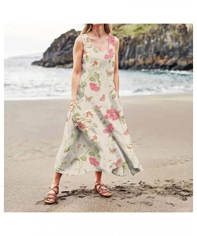 Summer Dresses for Women 2024 Casual Print Boho Sundress Crew Neck Sleeveless Pockets Beach Vacation Maxi Dresses 08-pink $8....