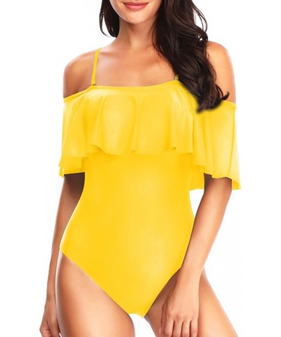 Women's One Piece Swimsuit Vintage Off Shoulder Ruffled Bathing Suits Yellow-a $16.56 Swimsuits