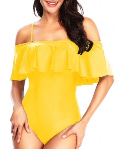 Women's One Piece Swimsuit Vintage Off Shoulder Ruffled Bathing Suits Yellow-a $16.56 Swimsuits