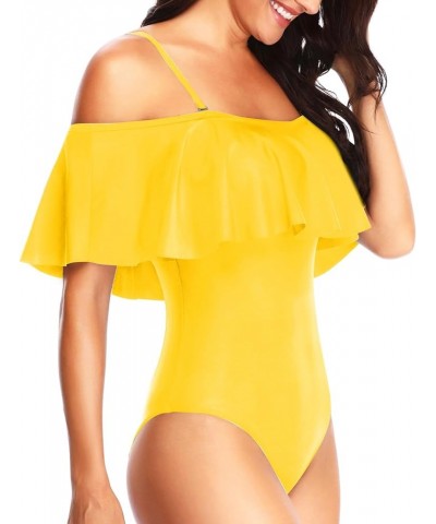 Women's One Piece Swimsuit Vintage Off Shoulder Ruffled Bathing Suits Yellow-a $16.56 Swimsuits