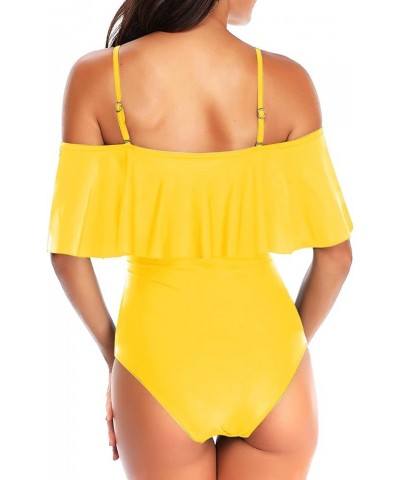 Women's One Piece Swimsuit Vintage Off Shoulder Ruffled Bathing Suits Yellow-a $16.56 Swimsuits