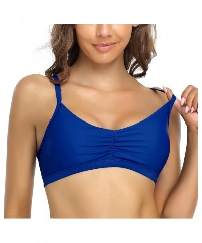 Women’s Bikini Top Ruched Front Swimsuit Tops Backless Swim Tops Padded Bathing Suit Top Jewelry Blue $12.58 Swimsuits