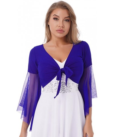 Women's Tulle 3/4 Sleeve Tie Top Choli Blouse Belly Dance Gypsy Bolero Shrugs Cardigan Royal Blue $9.98 Sweaters