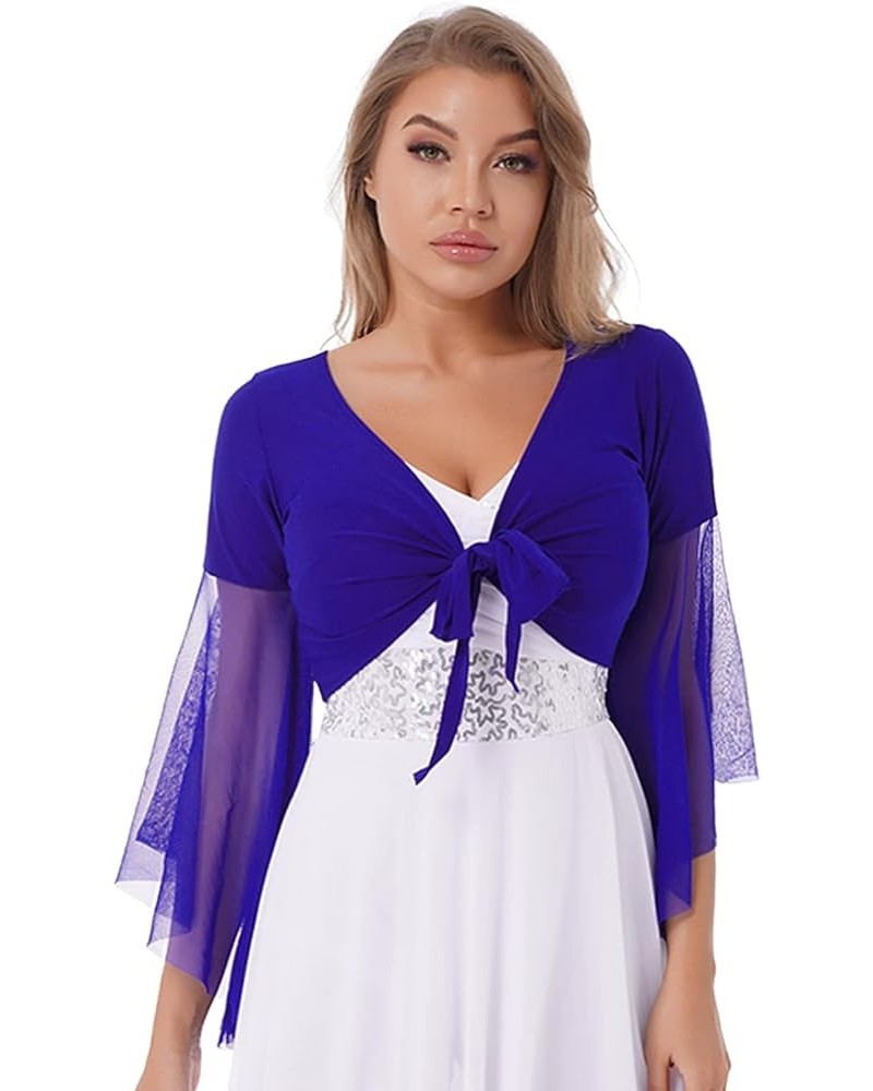 Women's Tulle 3/4 Sleeve Tie Top Choli Blouse Belly Dance Gypsy Bolero Shrugs Cardigan Royal Blue $9.98 Sweaters