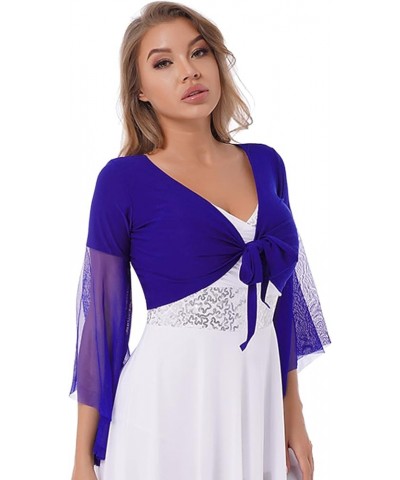 Women's Tulle 3/4 Sleeve Tie Top Choli Blouse Belly Dance Gypsy Bolero Shrugs Cardigan Royal Blue $9.98 Sweaters