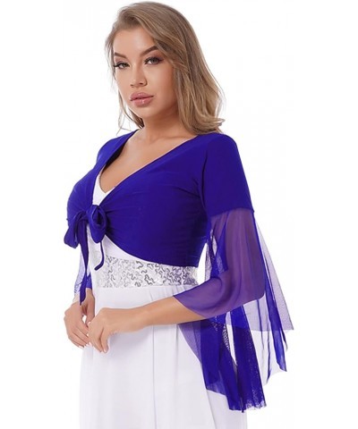 Women's Tulle 3/4 Sleeve Tie Top Choli Blouse Belly Dance Gypsy Bolero Shrugs Cardigan Royal Blue $9.98 Sweaters