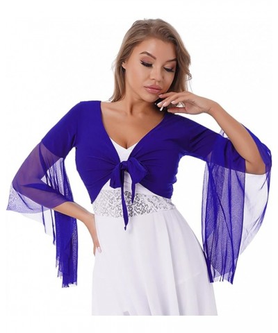 Women's Tulle 3/4 Sleeve Tie Top Choli Blouse Belly Dance Gypsy Bolero Shrugs Cardigan Royal Blue $9.98 Sweaters