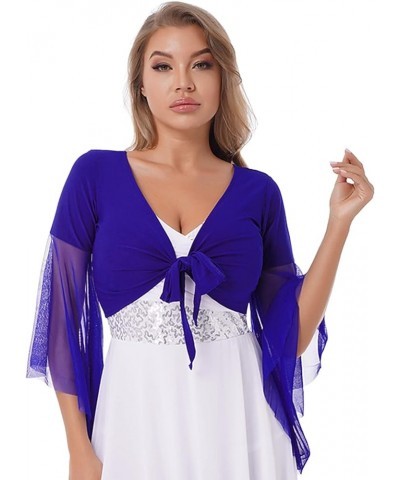 Women's Tulle 3/4 Sleeve Tie Top Choli Blouse Belly Dance Gypsy Bolero Shrugs Cardigan Royal Blue $9.98 Sweaters