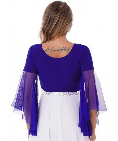 Women's Tulle 3/4 Sleeve Tie Top Choli Blouse Belly Dance Gypsy Bolero Shrugs Cardigan Royal Blue $9.98 Sweaters