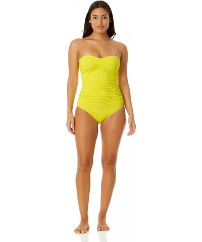 Women's Standard Twist Front Shirred One Piece Swimsuit Yellow Sun $13.64 Swimsuits