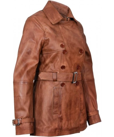 Ladies Leather Trench Coat Tan Mid Length Coat Classic Jacket Tan $82.50 Coats