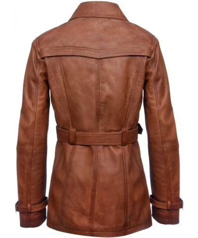 Ladies Leather Trench Coat Tan Mid Length Coat Classic Jacket Tan $82.50 Coats