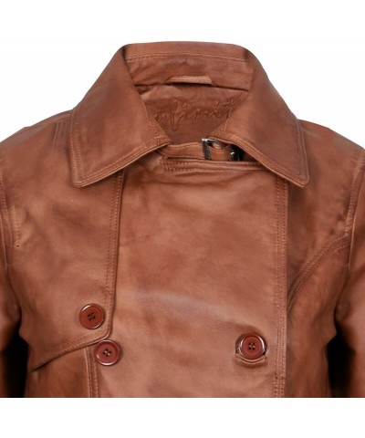 Ladies Leather Trench Coat Tan Mid Length Coat Classic Jacket Tan $82.50 Coats