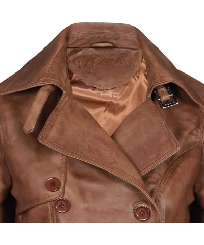 Ladies Leather Trench Coat Tan Mid Length Coat Classic Jacket Tan $82.50 Coats