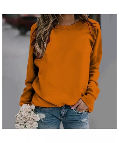 Womens Long Sleeve Crewneck Sweatshirt Tops Solid Color Loose Fit Sweatshirts Pullover 2023 Fall Casual Tops Shirt Orange 16 ...