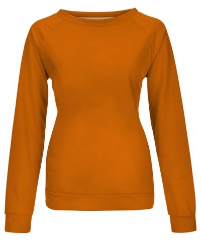 Womens Long Sleeve Crewneck Sweatshirt Tops Solid Color Loose Fit Sweatshirts Pullover 2023 Fall Casual Tops Shirt Orange 16 ...