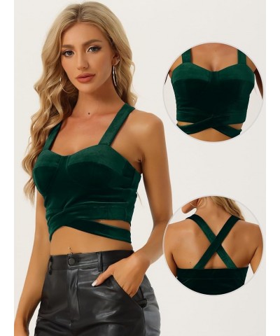 Velvet Cami Tank Tops for Women's Christmas Sleeveless Spaghetti Strap Deep V Sexy Crop Top Dark Green $14.51 Tanks