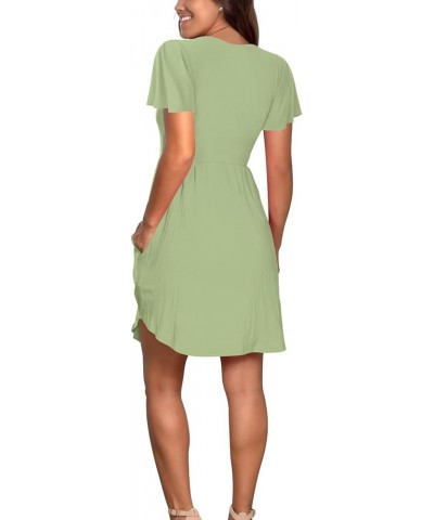 Women Casual Short Sleeve Dresses Summer V Neck Sun Dress Elastic Mini Sundress with Pockets 2 Green (Flutter Sleeves) $11.00...