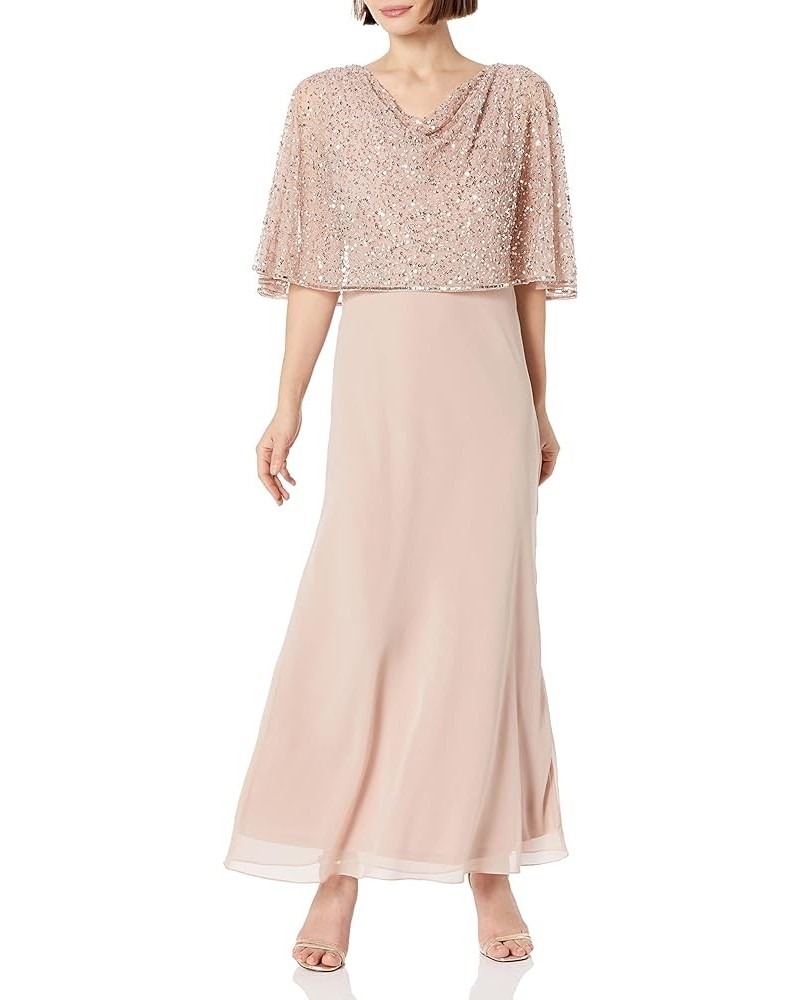 Women's Petite Sequin Popover Cape Chiffon Cowl Neck 3/4 Sleeve Gown Blush $29.98 Dresses