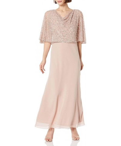 Women's Petite Sequin Popover Cape Chiffon Cowl Neck 3/4 Sleeve Gown Blush $29.98 Dresses