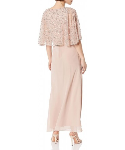 Women's Petite Sequin Popover Cape Chiffon Cowl Neck 3/4 Sleeve Gown Blush $29.98 Dresses