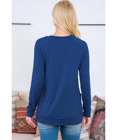 Boho Loose Fit Hi-Low Knit Tunic - Long Sleeve V-Neck Center Seam Sweater Top Long Sleeve Pocket Top - Navy $11.65 Sweaters