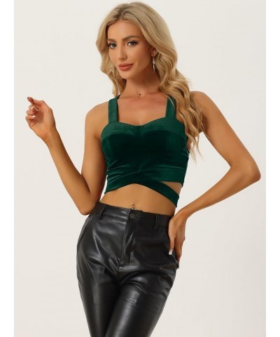 Velvet Cami Tank Tops for Women's Christmas Sleeveless Spaghetti Strap Deep V Sexy Crop Top Dark Green $14.51 Tanks