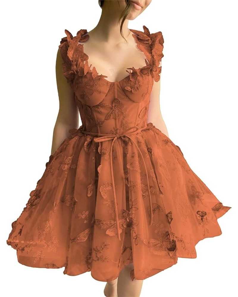 Tulle Short Homecoming Dress Spaghetti Strap Mini Dress Sweetheart Coctail Party Dress Burnt Orange $28.20 Dresses