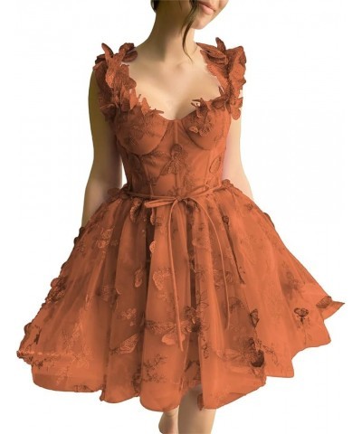 Tulle Short Homecoming Dress Spaghetti Strap Mini Dress Sweetheart Coctail Party Dress Burnt Orange $28.20 Dresses