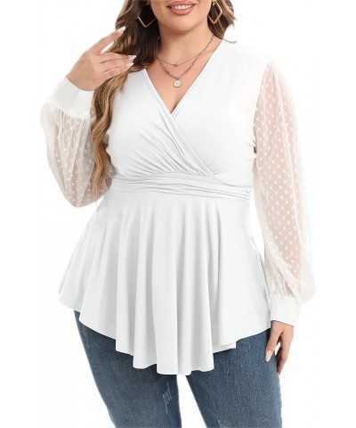 Plus Size Tunic Tops Women Lace Long Sleeve Faux Wrap V Neck Dressy Shirts 850-white $9.71 Tops