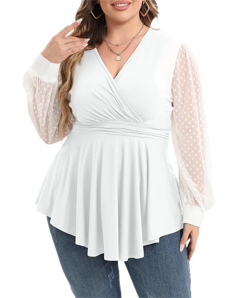 Plus Size Tunic Tops Women Lace Long Sleeve Faux Wrap V Neck Dressy Shirts 850-white $9.71 Tops