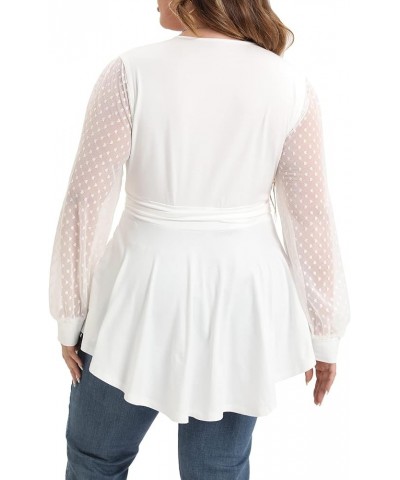 Plus Size Tunic Tops Women Lace Long Sleeve Faux Wrap V Neck Dressy Shirts 850-white $9.71 Tops