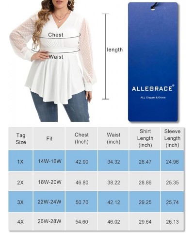 Plus Size Tunic Tops Women Lace Long Sleeve Faux Wrap V Neck Dressy Shirts 850-white $9.71 Tops