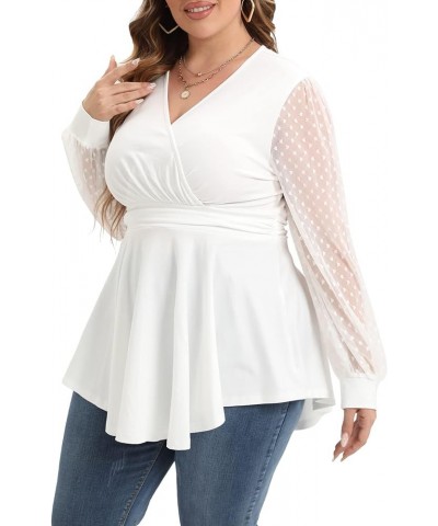 Plus Size Tunic Tops Women Lace Long Sleeve Faux Wrap V Neck Dressy Shirts 850-white $9.71 Tops