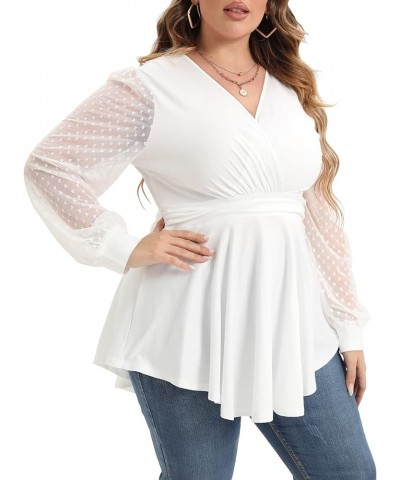 Plus Size Tunic Tops Women Lace Long Sleeve Faux Wrap V Neck Dressy Shirts 850-white $9.71 Tops