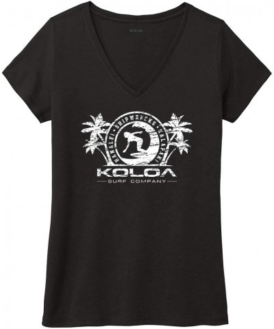 Koloa Surf Womens Surfer Girl Logo Perfect Tri V-Neck Tee in Sizes XS-4XL Black / White Logo $16.17 Activewear